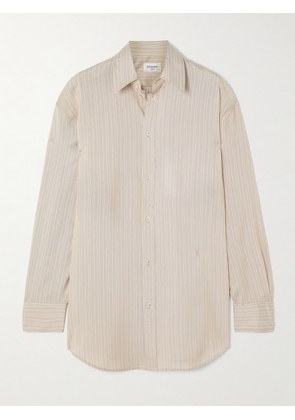 SAINT LAURENT - Embroidered Striped Silk Shirt - Neutrals - FR 34,FR 36,FR 38,FR 40,FR 42