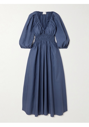 Matteau - Shirred Organic Cotton-poplin Maxi Dress - Blue - 1,2,3,4,5