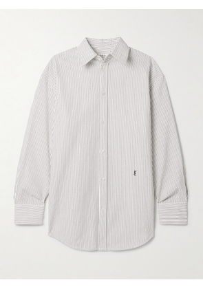SAINT LAURENT - Embroidered Striped Cotton Shirt - White - FR 34,FR 36,FR 38,FR 40,FR 42
