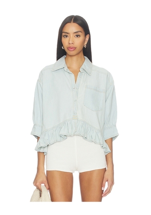 Free People Bailey Denim Shirt In Light Tint Wash in Baby Blue. Size L. Also in XS, S, M, XL.