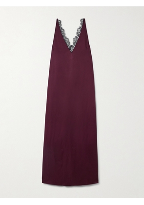 Stella McCartney - Lace-trimmed Satin Midi Dress - Burgundy - IT34,IT36,IT38,IT40,IT42,IT44,IT46,IT48,IT50