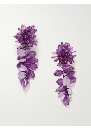 Oscar de la Renta - Beaded Gold-tone Clip Earrings - Purple - One size