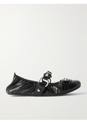 Balenciaga - City Embellished Crinkled-leather Ballet Flats - Black - IT36,IT37,IT38,IT39,IT40,IT41