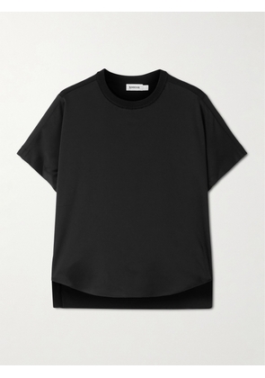 SIMKHAI - Addy Jersey-paneled Satin T-shirt - Black - x small,small,medium,large,x large