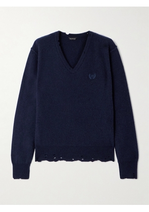 Balenciaga - Embroidered Cashmere And Wool-blend Sweater - Blue - S,M,L