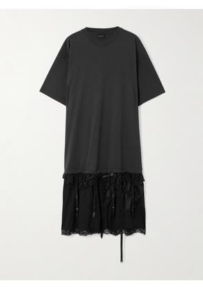 Balenciaga - Layered Lace-trimmed Cotton-jersey And Silk-satin Mini Dress - Black - FR 36,FR 38