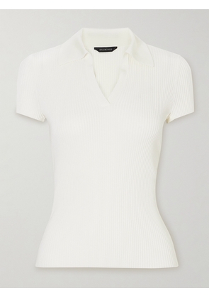 Balenciaga - Embroidered Ribbed Wool-blend Polo Shirt - White - S,M