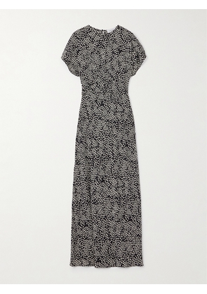 Matteau - Gathered Printed Silk Crepe De Chine Maxi Dress - Black - 1,2,3,4,5