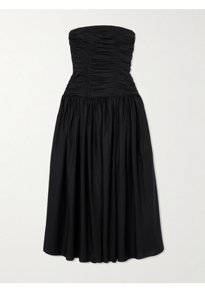 Matteau - Strapless Ruched Organic Cotton-poplin Midi Dress - Black - 1,2,3,4,5