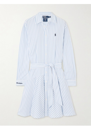 Polo Ralph Lauren - + Wimbledon Belted Striped Cotton-poplin Mini Dress - Blue - US0,US2,US4,US6,US8,US10