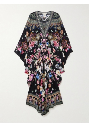 Camilla - Midnight In Monserrate Crystal-embellished Printed Silk-crepe Kaftan - Black - One size
