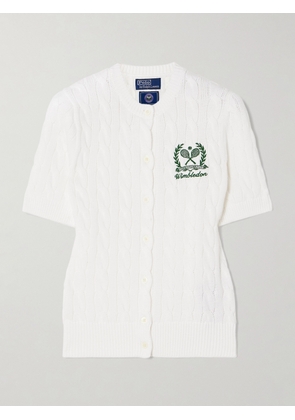 Polo Ralph Lauren - + Wimbledon Embroidered Cable-knit Cotton Cardigan - White - xx small,x small,small,medium,large,x large