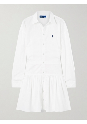 Polo Ralph Lauren - Embroidered Paneled Cotton-poplin Mini Shirt Dress - White - US0,US2,US4,US6,US8,US10,US12