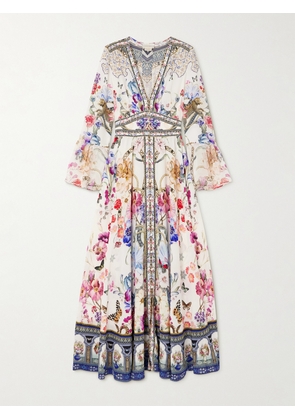 Camilla - Crystal-embellished Ruffled Floral-print Silk Maxi Dress - Off-white - x small,small,medium,large,x large,xx large