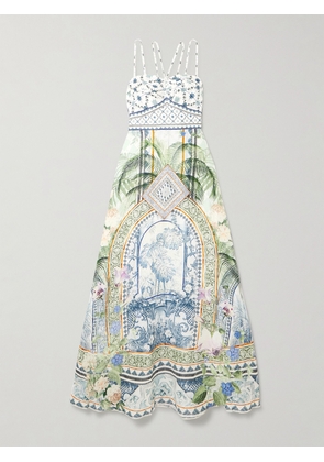 Camilla - Jardim Party Crystal-embellished Printed Linen And Silk-blend Maxi Dress - White - x small,small,medium,large,x large