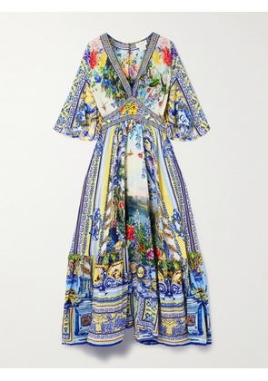 Camilla - Crystal-embellished Printed Silk Crepe De Chine Maxi Dress - Blue - x small,small,medium,large,x large,xx large