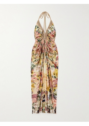 Camilla - + The White Lotus Crystal-embellished Printed Silk-jersey Maxi Dress - Pink - x small,small,medium,large,x large,xx large