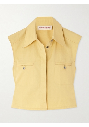 Emporio Sirenuse - Caterina Cropped Cotton-twill Top - Yellow - IT38,IT40,IT42,IT44,IT46,IT48,IT50