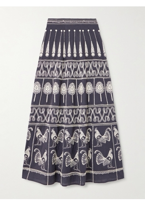 Emporio Sirenuse - Camille Embellished Embroidered Cotton-blend Maxi Skirt - Blue - IT38,IT40,IT42,IT44,IT46,IT48,IT50