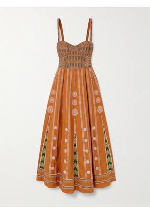 Emporio Sirenuse - Elida Embroidered Silk Midi Dress - Orange - IT38,IT40,IT42,IT44,IT48,IT50