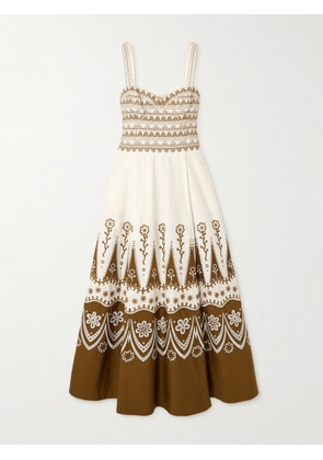 Emporio Sirenuse - Elida Embroidered Cotton Midi Dress - Brown - IT38,IT40,IT42,IT44,IT46,IT48,IT50