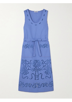 Vita Kin - Katya Belted Scalloped Broderie Anglaise Cotton Midi Dress - Blue - small,medium