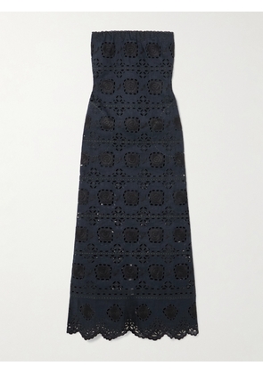 Vita Kin - Grace Strapless Scalloped Broderie Anglaise Linen Maxi Dress - Blue - x small,small,medium,large