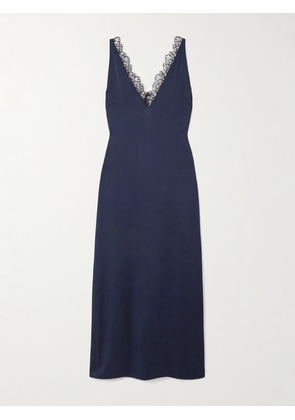 Stella McCartney - Lace-trimmed Satin Midi Dress - Blue - IT34,IT36,IT38,IT40,IT42,IT44,IT46,IT48,IT50