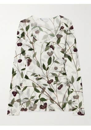Stella McCartney - Ruched Printed Stretch-mesh Top - White - x small,small,medium,large,x large