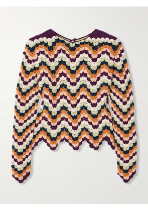 ESCVDO - Safi Pesca Scalloped Striped Crocheted Organic Cotton Top - Brown - x small,small,medium,large,x large