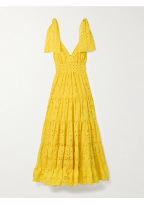 Cristiano Marcheli - Lucia Tiered Broderie Anglaise Cotton Maxi Dress - Yellow - x small,small,medium,large,x large