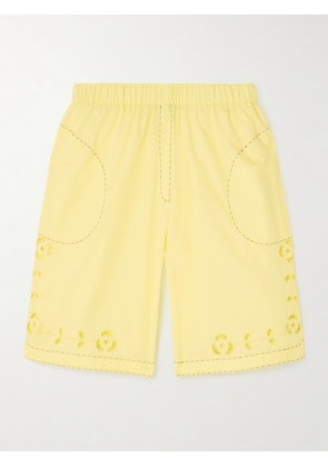 Vita Kin - La Vie En Rose Broderie Anglaise Cotton-poplin Shorts - Yellow - x small,small,medium
