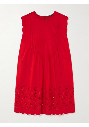 Vita Kin - Brooklyn Scalloped Broderie Anglaise Cotton-batiste Mini Dress - Red - x small,small,medium,large