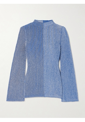 ESCVDO - Dual Paneled Ribbed Cotton Turtleneck Sweater - Blue - x small,small,medium,large,x large