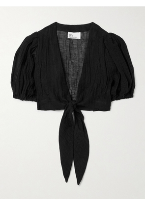 Lisa Marie Fernandez - Cropped Tie-front Linen-blend Gauze Top - Black - 1,2,3,4