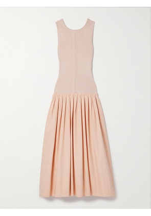 Proenza Schouler White Label - Gene Pointelle-knit Silk And Cotton-blend And Pleated Cotton-poplin Midi Dress - Pink - US0,US2,US4,US6,US8,US10,US12