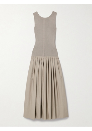 Proenza Schouler White Label - Gene Pointelle-knit Silk And Cotton-blend And Pleated Cotton-poplin Midi Dress - Brown - US0,US2,US4,US6,US8,US10,US12