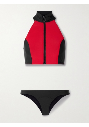 Lisa Marie Fernandez - Lisa Marie Two-tone Neoprene Halterneck Bikini - Red - 1,2,3,4