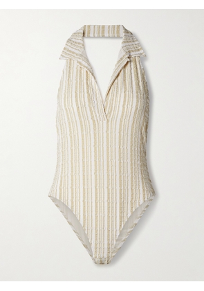 Lisa Marie Fernandez - Polo Striped Seersucker Halterneck Swimsuit - Cream - 1,2,3,4