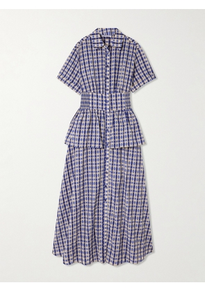 Rosie Assoulin - Boogie Woogie Bugle Boy Checked Seersucker Maxi Shirt Dress - Blue - US0,US2,US4,US6,US8,US10,US12