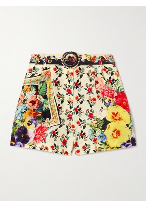 Camilla - Belted Printed Linen And Silk-blend Shorts - Multi - xx small,x small,small,medium,large,x large,xx large