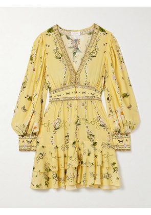 Camilla - Crystal-embellished Printed Silk Crepe De Chine Mini Dress - Yellow - xx small,x small,small,medium,large,x large,xx large