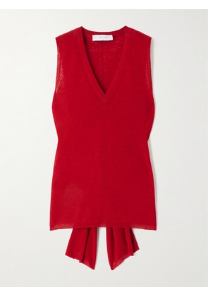 Proenza Schouler White Label - Heyde Draped Pointelle-trimmed Linen-blend Tank - Red - xx small,x small,small,medium,large,x large