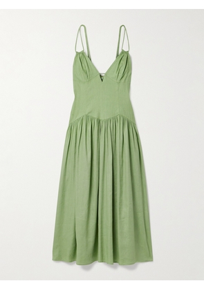 Cult Gaia - Darcey Gathered Linen-blend Midi Dress - Green - US0,US2,US4,US6,US8,US10,US12