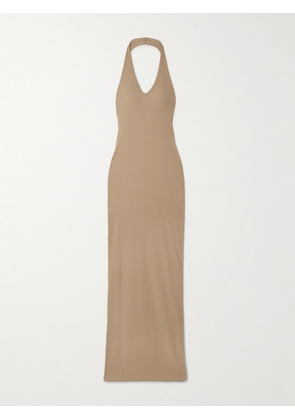 ÉTERNE - Ribbed Jersey Halterneck Maxi Dress - Brown - x small,small,medium,large