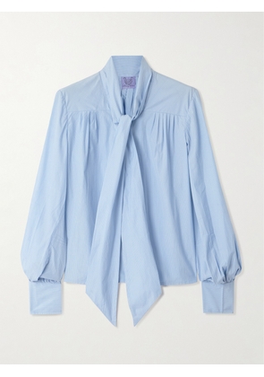 Thierry Colson - Alba Pussy-bow Striped Cotton-poplin Blouse - Blue - x small,small,medium,large,x large
