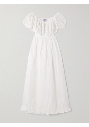 Thierry Colson - Milos Ruffled Broderie Anglaise Linen And Cotton-blend Maxi Dress - Off-white - x small,small,medium,large,x large
