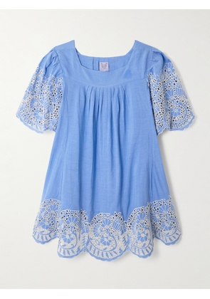 Thierry Colson - Scarlett Broderie Anglaise Linen And Cotton-blend Mini Dress - Blue - x small,small,medium,large,x large