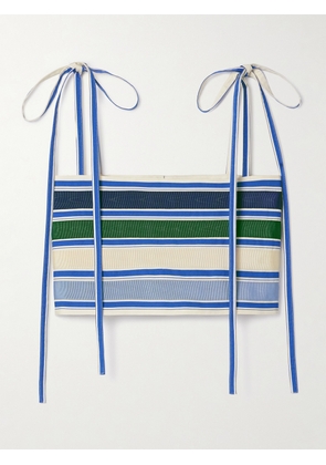 Rosie Assoulin - Cropped Grosgrain-trimmed Striped Cotton-blend Twill Top - Blue - US0,US2,US4,US6,US8,US10,US12