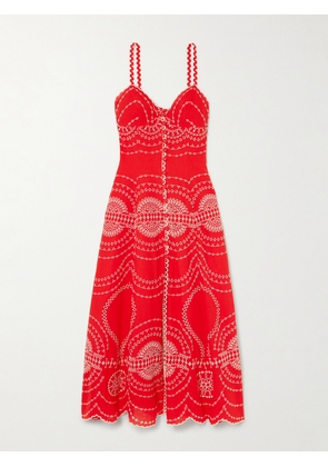 Charo Ruiz - Catta Scalloped Broderie Anglaise Cotton-blend Midi Dress - Red - x small,small,medium,large,x large